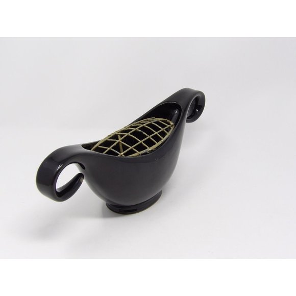 Vintage Denby Stoneware Console Bowl with Metal Cage Flower Frog Made in England - Picture 4 of 10